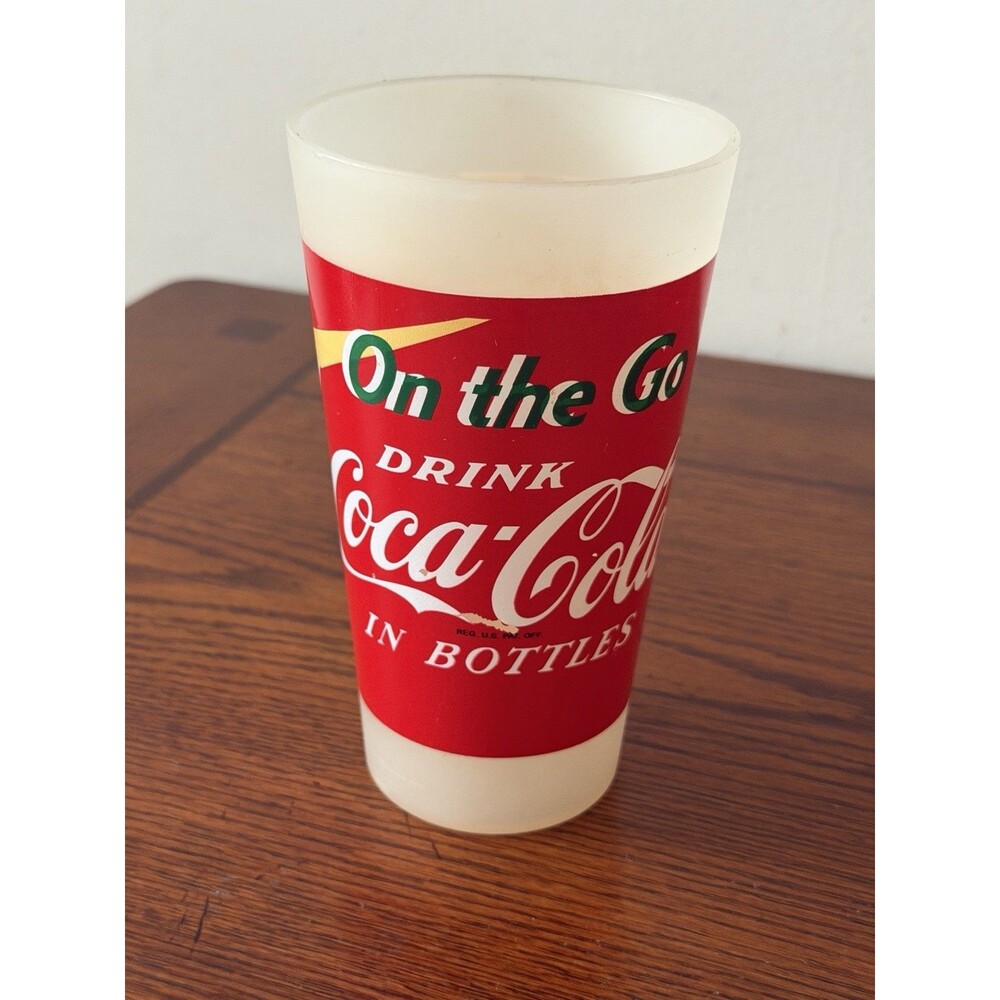 On The Go Drink Coca Cola In Bottles - Frosted Plastic Cup Glass 6.5" Tall 2003